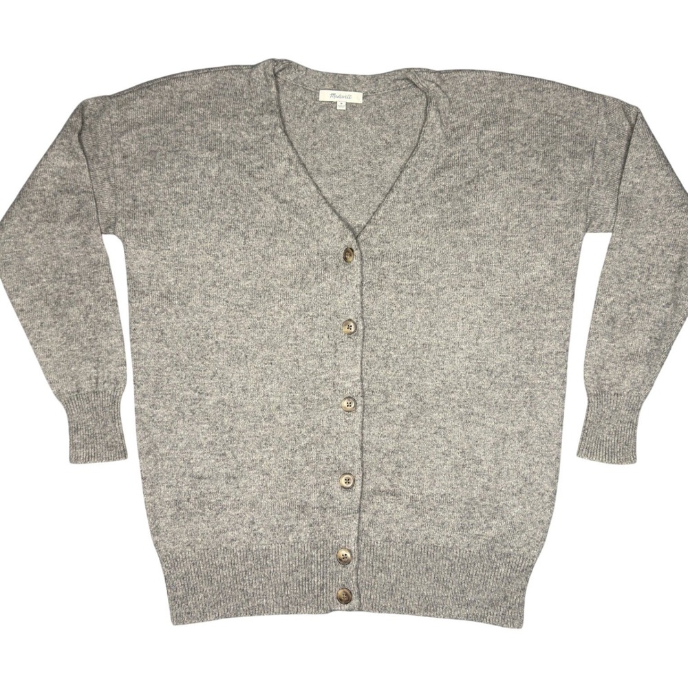 Madewell Cardigan Size M Gray Merino Wool Blend V-Neck Button Front Sweater